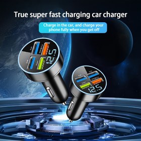 Resim KSLMIMA 1 evrensel 4'ü 1 arada dijital ekranlı araba şarj cihazı, hızlı şarj desteği, USB arabirimi, çok fonksiyonlu araç şarj adaptörü, 12-24V modelleri çok uyumlu LED atmosfer ışıkları 
