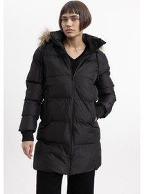 Resim DeFacto Su İtici Şişme Uzun Mont Parka Rüzgar Geçirmez Fermuarlı Suni Kürk Çıkarılabilir Kapüşonlu A4105AX24SPBK27 Siyah 