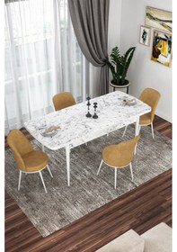 Resim Canisa Concept Kor Serisi 70x114 Açılabilir Mutfak Masası Takımı Beyaz Mermer Desen Masa 4 Cappucino Sandalye Cappucıno 