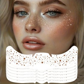 Resim 2 Yaprak Simli Çil Yüz Etiketleri - Kendinden Yapışkanlı Geçici Makyaj Süslemeleri Yıldız Şeklinde Sim Noktalarıyla, Karışık Renkler Noel Partileri, Müzik Festivalleri ve Özel Etkinlikler için | Dekoratif Makyaj | Kendinden Yapışkanlı Etiketler, Makyaj Stickerları 