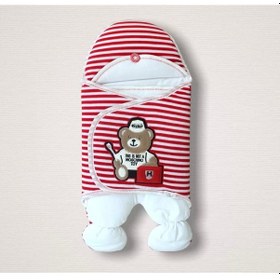 Resim Yenidoğan Dr. Ayıcık Nakışlı Kız-erkek Bebek Ayaklı Kundak Bebek Battaniyesi Kırmızı Kırmızı 