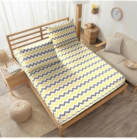 Resim Ara Ölçü 120X200 Lastikli Çarşaf Takımı - Sarı Zikzak Desenli 