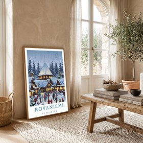 Resim Rovaniemi Finland - Santa Village Winter Travel Wall Art Print - Wooden Frame - Black / 8,3 x 11,7" (21x30) 