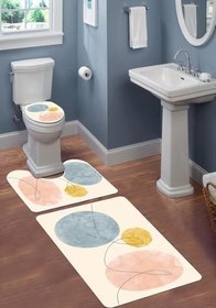 Resim Modern Desenli Dijital Baskı 3’lü Banyo Paspas Takımı Yıkanabilir Kaymaz Tabanlı Klozet Takımı KLZ0005 