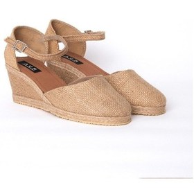 Resim Star Tombis Gerçek Elişi Hasır Rengi Topuğu Açık Keten Espadril Dolgu Topuk Handmade Hasır 