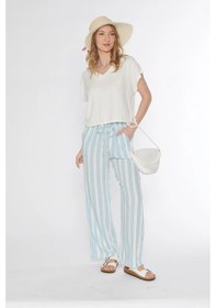 Resim Keten Dokuma Kısa Kol Pijama Takımı Flz 88-121 Ekru 