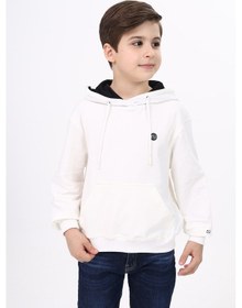 Resim Toontoy Kids Toontoy Erkek Çocuk Relax Fit Kapüşonlu Cepli Hafif Düşük Omuz Baskılı Sweatshirt - 2 İplik Ekru 