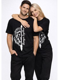 Resim Sevgili Kombini Oversize Çift Tişört Unisex Matching Couple Stron Siyah 