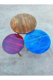 Resim Yonga Doğal Ahşap Masif Kütük 3'lü Zigon Sehpa Servis Sehpası Orta Sehpa Yan Sehpa 