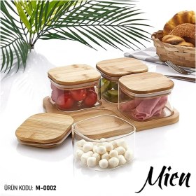 Resim Mien 4'lü Vakumlu Bambu Kapak Cam Kahvaltılık 
