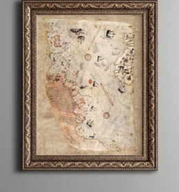 Resim epiqart Piri Reis Dünya Haritası - Vintage Desenli Çerçeve 