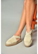 Resim S404010106 Bej Dantel Kumaş Kadın Espadril Sandalet Bej 