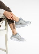 Resim Getcho Nesra Gri Kadın Spor Ayakkabı Beyaz Kalın Taban Günlük Kullanım Için Rahat Yürüyüş Casual Sneaker 