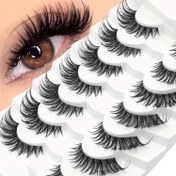 Resim Yeni 7 Çift Kalın Kedi Gözü Tilki Gözü Sahte Kirpikler, 3D Kabarık Etki Şerit Kirpikler, Doğal Görünüm, Yumuşak Kıvır, Kirpik Uzatma, Dramatik Kirpikler 