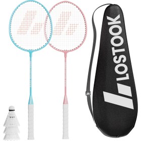 Resim Lostook Badminton Raketi Seti, 3 Shuttlecock ve 1 Taşıma Çantası, 2 Tutuş, Yetişkin Başlangıç İçin Sağlam Hafif, İç/Dış Mekan Bahçe Kullanımı 