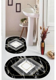 Resim Siyah Kaymaz Taban Oval Banyo Paspas Takım Bb-128 çok renkli 