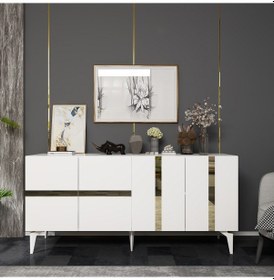 Resim Vannia Konsol 4 Kapaklı Beyaz-altın 