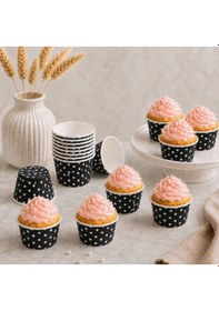 Resim Kağıt Muffin Kek Kalıbı Puantiyeli Siyah 