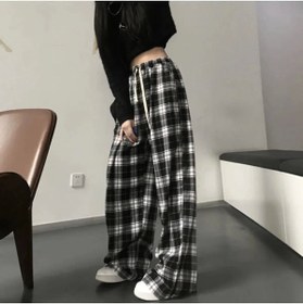 Resim 1blood Harajuku siyah ve beyaz ekose pantolon yaz rahat geniş bacak kore moda gevşek düz EŞOFMAN Y2k alt 