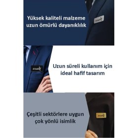 Resim ArtMaster Iğneli ve Klipsli Isimlik Altın Sarı 1 Adet Yaka Isimliği Personel Yaka Kartı Şirket Isimliği 68X33CM Işyeri Büro Ofis 