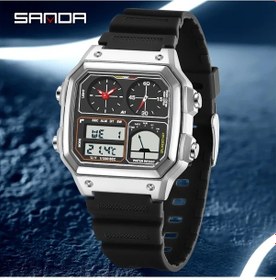 Resim Gaojunshop01 Siyah Kayış Gümüş Kasa: Su Geçirmez Kronograf Alarmlı Spor Saati Erkek Hediyesi Diğer 