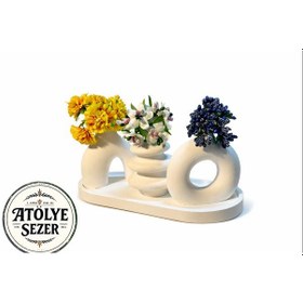 Resim El Yapımı Boyanabilir Dekoratif Vazo Modern Tasarım Beyaz 