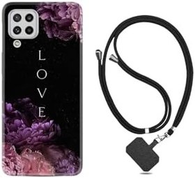 Resim kilifland Samsung Galaxy A22 ile Uyumlu Kılıf Silikon Desen Boyun Askılı Love Flow 1664 