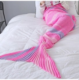 Resim Ofis Kanepesi İçin 1 Adet Çizgili Denizkızı Battaniyesi, Oturma Odası İçin Yenilikçi Battaniye, Yeni Yıl Hediyesi Pembe 