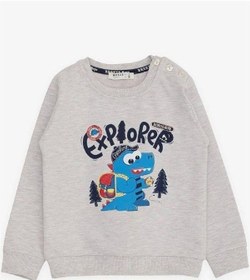 Resim Breeze Erkek Çocuk Explorer Yazılı Dinazor Baskılı Sweatshirt-14677 Gri 