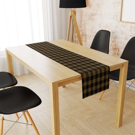 Resim Plaid Black & Camel İnce Keten Runner 140x45cm 