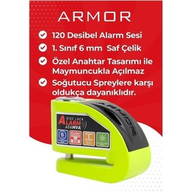 Resim Armor Alarmlı Motorsiklet Disk Kilidi Çelik Gövde 606 Mva 6mm-yeşil 