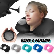 Resim U-Shaped Travel Sıkıştırma Boyun Yastığı, Hafif Yumuşak Kadife Deri, Basınçla Dolma Tasarımı, Ofis, Kamp, Yürüyüş, Araba, Dinlenme ve Tatil Seyahati İçin Uygun Rahat Şişme Yastık, 5 Renk Seçeneği Mevcut. 