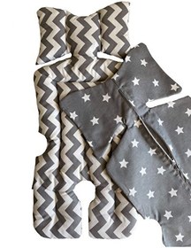 Resim Pamuk Atölyesi Gri Zikzak ve Beyaz Yıldızlı Bebek Arabası Minder ve Yedek Kılıf Paketi 