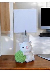 Resim Yeşil Yumak Tutan Oturan Kawaii Kedi Temalı Not Tutacağı Fotoğraf Tutacak Tutucu Ofis Seti Hediyelik Yeşil 