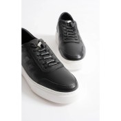 Resim Eryon Erkek Siyah Hakiki Deri Casual Sneaker Lastik Detaylı Ayakkabı 