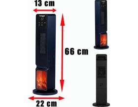 Resim Hoogar German OLED Black Series Şömineli Ekran Dijital Göstergeli Fanlı Kule Tipi Seramik Isıtıcı Uzaktan Kumandalı 