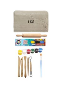 Resim Beyaz Seramik Hamuru 1 Kg Kil Ebeşuar Seti 6x15 Ml Guaj Boya 