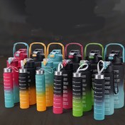 Resim 3'lü/1'li/2'li Büyük Kapasiteli Motive Edici Zaman İşaretli Su Şişesi, Sızdırmaz, 32oz/64oz, Dayanıklı Taşıma Askılı, Fitness, Spor Salonu, Açık Hava Sporları İçin 