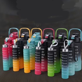 Resim 3'lü/1'li/2'li Büyük Kapasiteli Motive Edici Zaman İşaretli Su Şişesi, Sızdırmaz, 32oz/64oz, Dayanıklı Taşıma Askılı, Fitness, Spor Salonu, Açık Hava Sporları İçin 