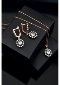 Resim Papatya Silver 925 Ayar Gümüş Rose Kaplama Elmas Montür Oval Set 