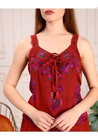 Resim Bohem Stil Otantik Nakış İşlemeli Harem Şalvar Pantolon Buluz Takım-8816 Kiremit 