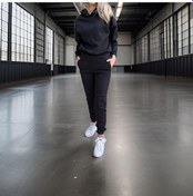 Resim Oversize İki İplik Şardonlu Beli Lastikli Kadın Eşofman Takımı-siyah Siyah 