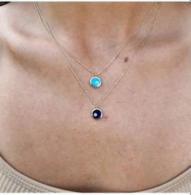 Resim Ala Turkuaz (Firuze) Mineli Nazar Boncuğu Göz Tasarım Taşsız Mode-Sarı 