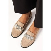 Resim Mio Gusto Matilda Bej Renk Taşlı Kadın Oxford Düz Ayakkabı 