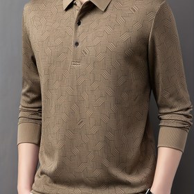 Resim Erkek Casual İş Long Sleeve Triko Gömlek, Polyester Karışımı, Normal Beden, Yaka Kollu, Hafif Esnek Kumaş, Şerit Deseni, Düğme Detayı, İlkbahar/Sonbahar için 