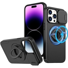 Resim Cbtx iPhone Uyumlu 14 Pro Camshield Magsafe Ring Tutucu Zırh Telefon Kılıfı 