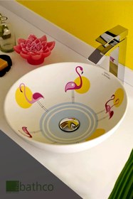 Resim Bathco Pink Flamingos Tezgah Üstü El Yapımı Çanak Lavabo 