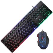 Resim Hxsj J40 Kablolu Klavye Mouse Kombosu 104 Tuşlu Karışık Işık Oyun Klavyesi Yuvarlak Punk Süspansiyon Tuş Takımı 7 Tuşlu Mouse 5 Vites Dpı 