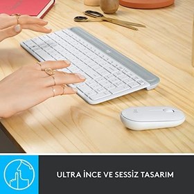 Resim Logitech MK470 Slim Combo Kablosuz Klavye Mouse Seti, 12 FN Kısayolu ile Kompakt Klavye, Sağ ve Sol Elle Kullanılabilir, 10 m Kullanım Mesafesi, Sessiz, Türkçe Q Klavye, Beyaz 