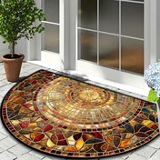 Resim 1 Adet Yaprak Desenli Kapı Paspası - Altın Elmas Kadife Yarım Daire Şeklinde, Metrekareye 1000g, Makinede Yıkanabilir, Canlı Mozaik Tasarım, Giriş Yolu, Yatak Odası, Oturma Odası, Mutfak ve Daha Fazlası İçin Uygun Ev Dekoru 